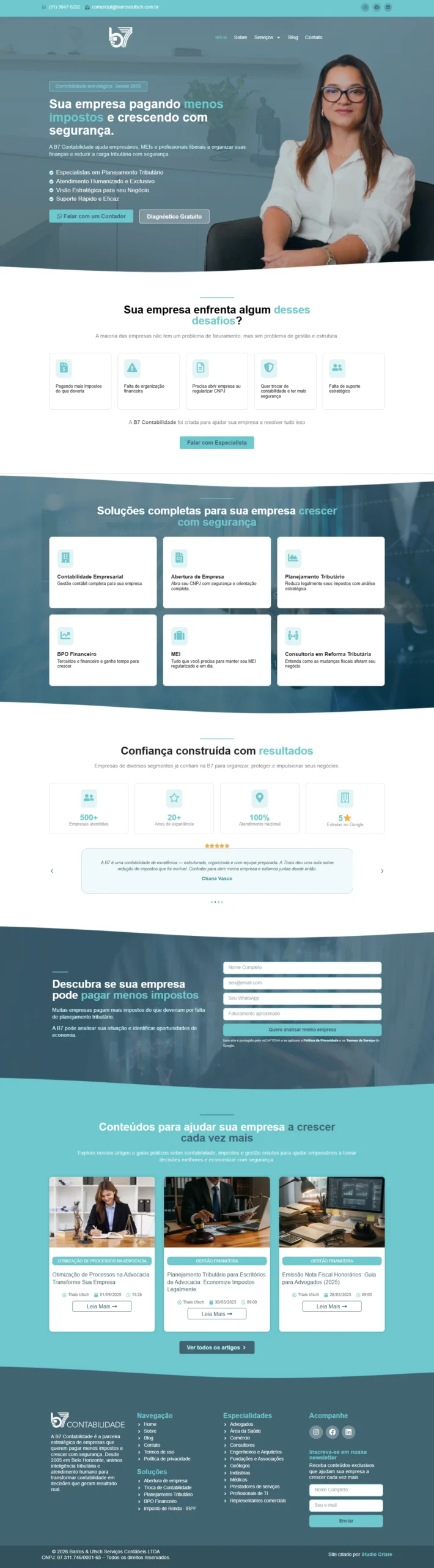 Site profissional da B7 Contabilidade feito pelo Studio Criare