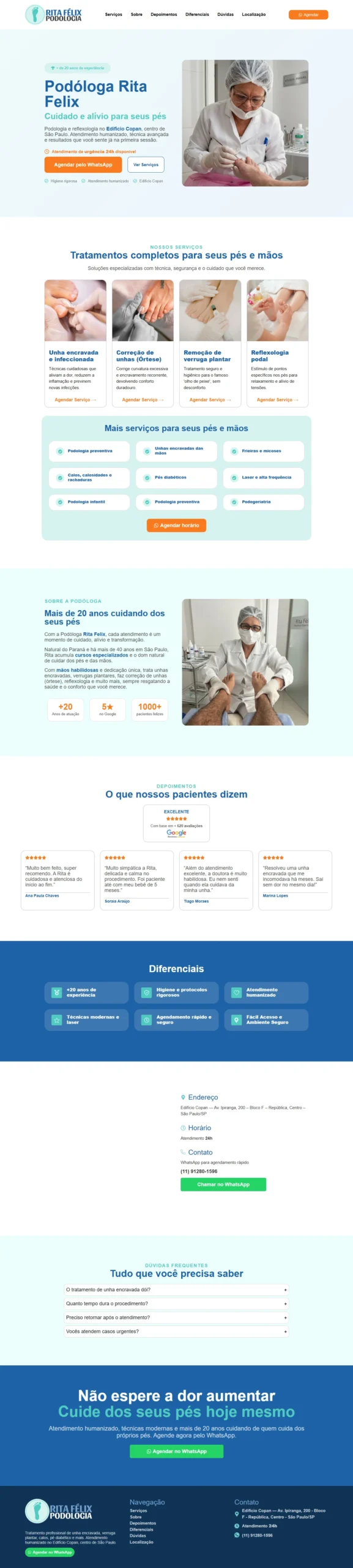 Landing page da podóloga Rita Felix feita pelo Studio Criare